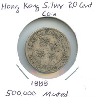 Hong Kong Silver 20 Cent Coin 1888 - 500,000