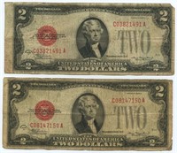 (2) 1928-D Red Seal Legal Tender U.S. Notes