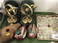 Marble and Brass Bookends, China Plate. Etc.