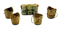 Antique Bisque Mini Buckets & Elephant Figurine