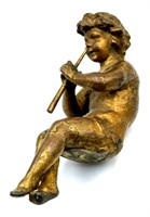 Vintage Brass Cherub Flute Player Shelf Sitter