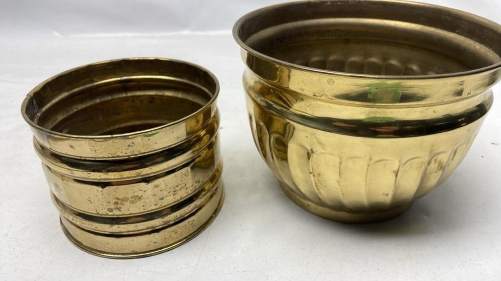 2 Brass Planter Pots 7" & 5"