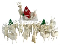 Vintage Santa In Sleigh, Reindeer & Trees