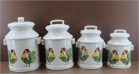 4 Vintage White Rooster Canisters