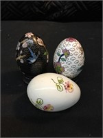 3 Painted Ceramic Eggs