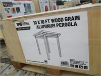 New/Unused 10' X 10' Wood Grain Aluminum Pergola
