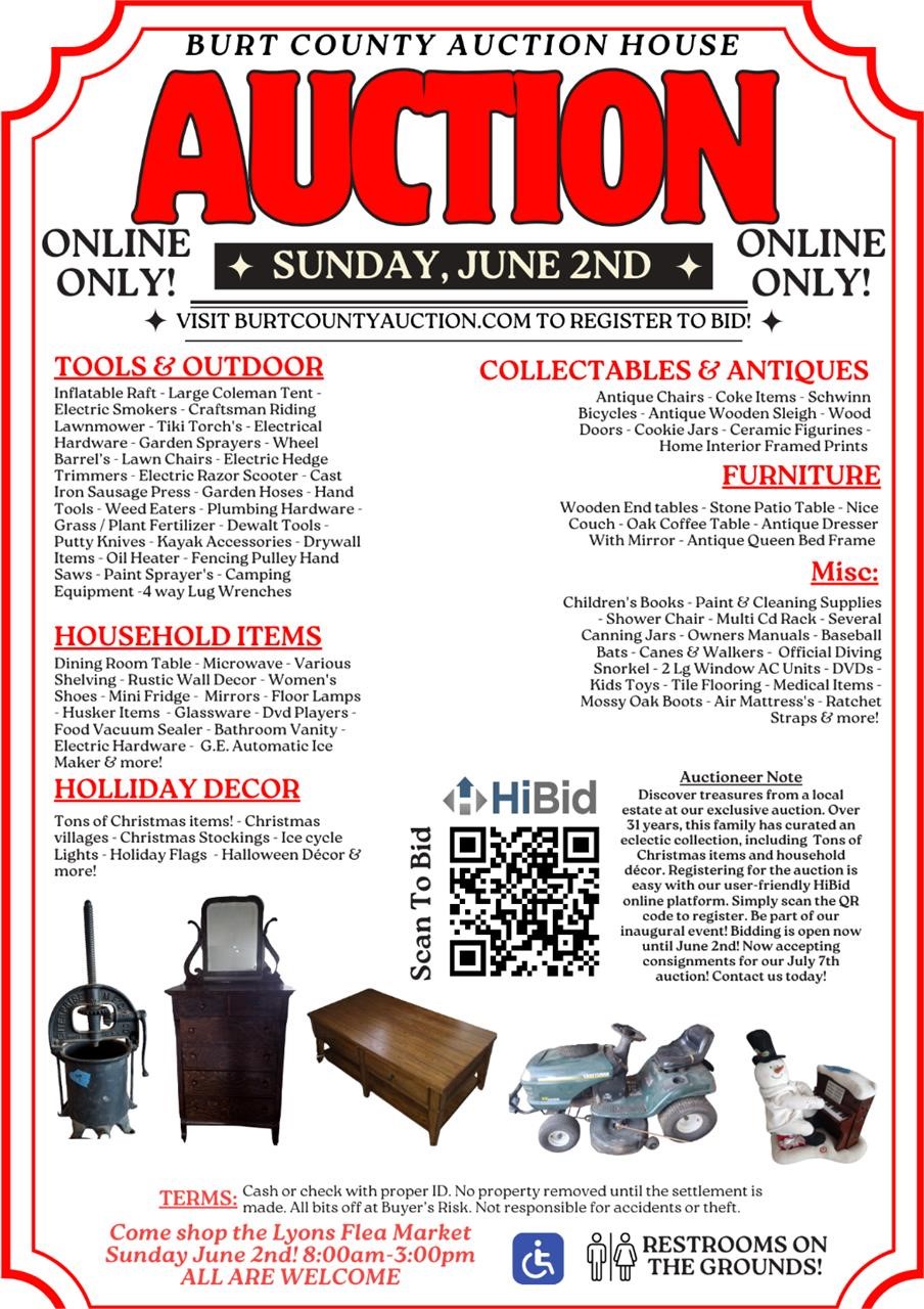 Online-Only Large Estate Auction June 2nd | Lyons, Nebraska