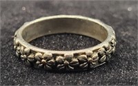 Silver Flower Pattern Ring Sz 9