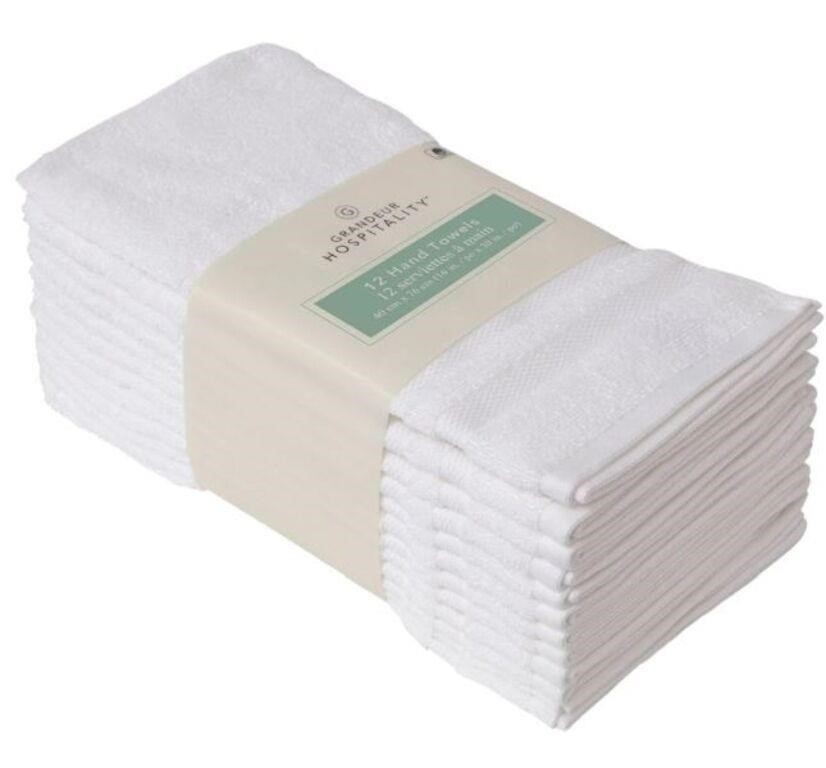 12-Pk Grandeur Hospitality Hand Towels, White