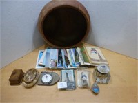 Post Card Collection / Ink Well / Wooden Bowl /