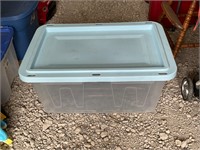 Light blue and clear 27 gallon tote