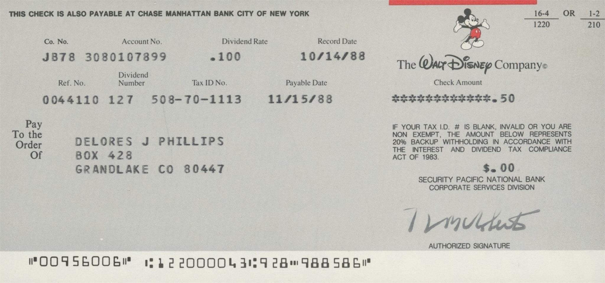 Delores Phillips personal check