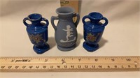 Occupied Japan Blue Miniature Vases (3)