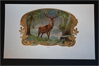 Red Stag Scene Vintage Cigar Label Stone Lithograp