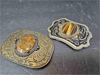 2 - WESTERN STYLE BUCKLES W/  AGATE & TIGER -EYE