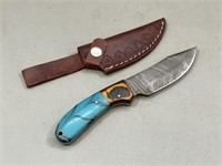 4.5" Fixed Blade Knife w/Tooled Leather Sheath