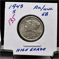 1943-S MERCURY SILVER DIME HIGH GRADE