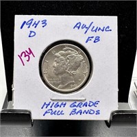 1943-D MERCURY SILVER DIME HIGH GRADE