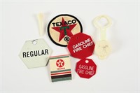 TEXACO PATCH, GOLF TEE, MATCH BOOK AND 3 GAS TAGS