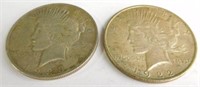 (2) 1922 and 1923 Silver Peace dollars