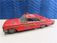 50s Tin FIRE CHIEF Litho 12" Ford Toy Car BatOp