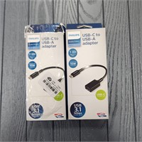 Qty.2-Philips USB-C to 3.0 USB-a Female Adapter