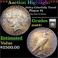 ***Auction Highlight*** 1928-p Peace Dollar Colorf