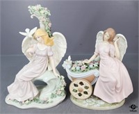 Glazed Porcelain Angel Figurines / 2 pc