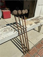 Set of 4 very old antique croquet mallets