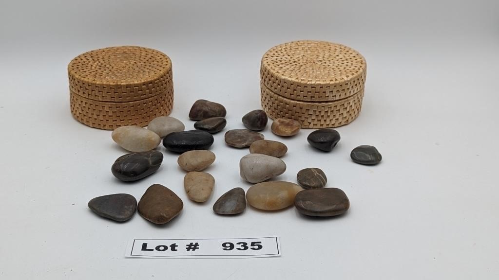 ASSORTED ROCKS AND BASKETS