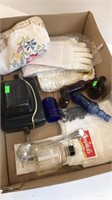 Tray with Camera, bottles, gloves