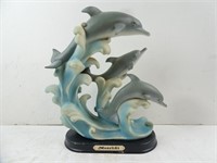 11" Meerchi Dolphin Statue on Wood Base