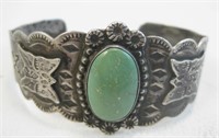 Vintage Navajo SS Turquoise Bracelet - Hallmarked