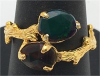 Sterling Silver Gold Tone Black Opal Ring