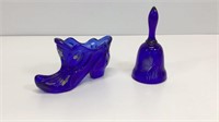 Two cobalt blue FENTON pieces, both hand painted