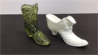 Two Fenton glass shoes. Both are marked.