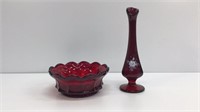 Red ton ruby red glass lot: 8’’ hand painted and