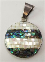 Vintage Sterling Lg. MOP/Abalone Inlaid Pendant