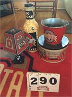 OSU table lamp, bucket, cannister