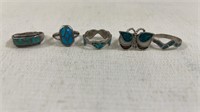 5 Inlayed Turquoise .925 Silver Rings