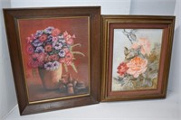 TwoVintage Floral Paintings by IN Artist. 1 Canvas
