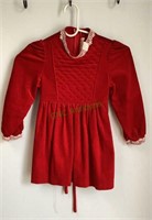 Vintage little girls red velvet dress with white