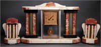 Art Deco Period Marble Clock & Garnitures