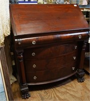 Mahogany 1860's Slant Front Desk w/Paw Feet