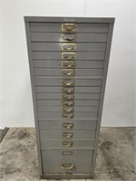 Vintage heavy 16 drawer metal filing cabinet