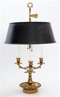 Brass 3-Branch Tole Peinte Shade Bouillotte Lamp