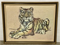 (H) Dita Tiger Print on Canvas 31 3/4” x 26”