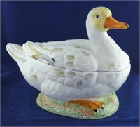 Italian Hand Painted Duck Tureen w/ Ladle