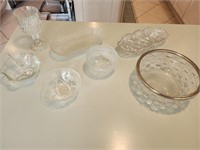 Crystal glass & prescut bowl dish & goblet lot. Li