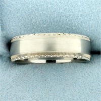 Mens Satin Finish Diamond Cut Edge Wedding Band Ri